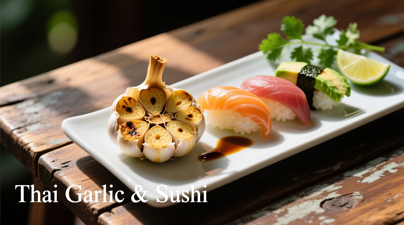 thai garlic and sushi