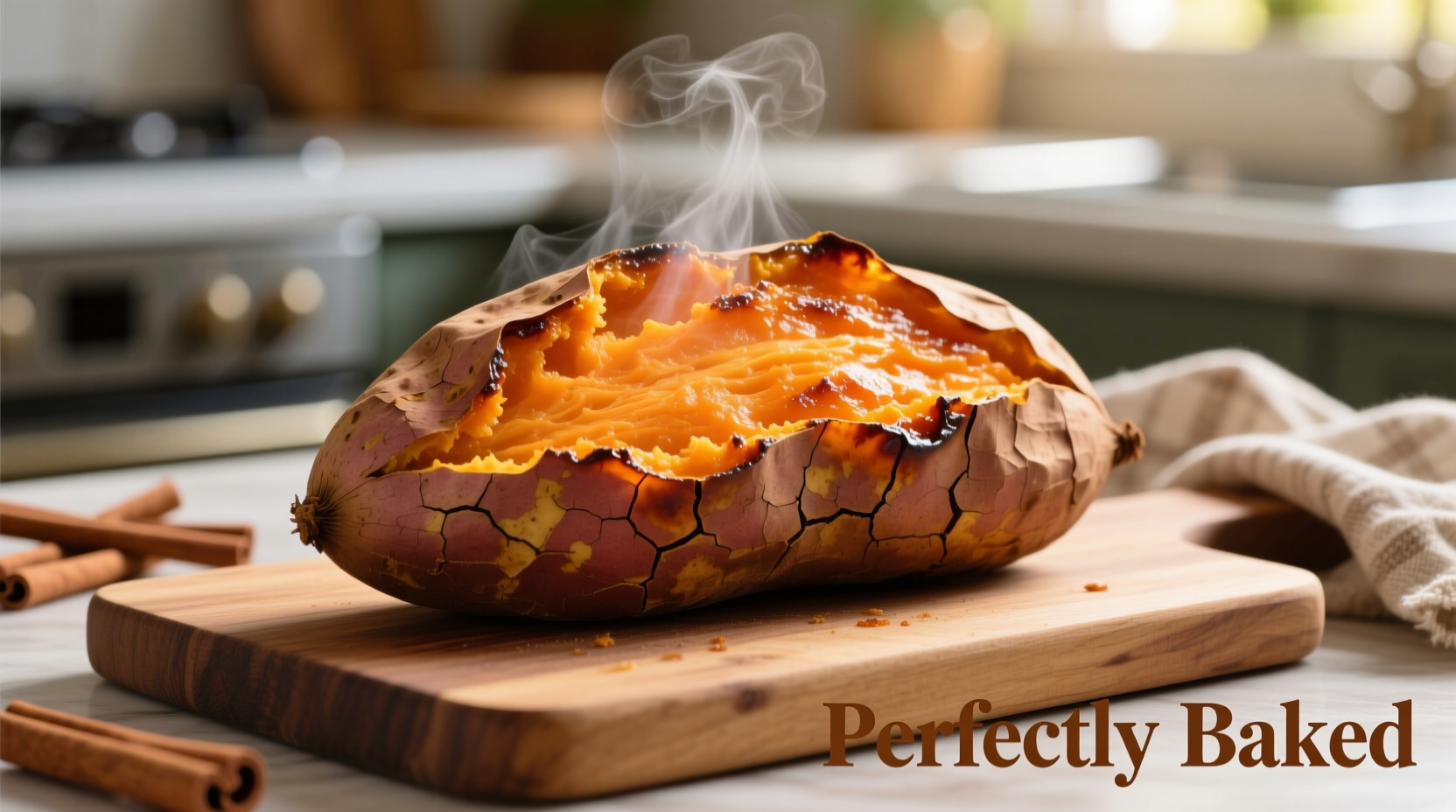Perfectly baked sweet potato with crispy skin