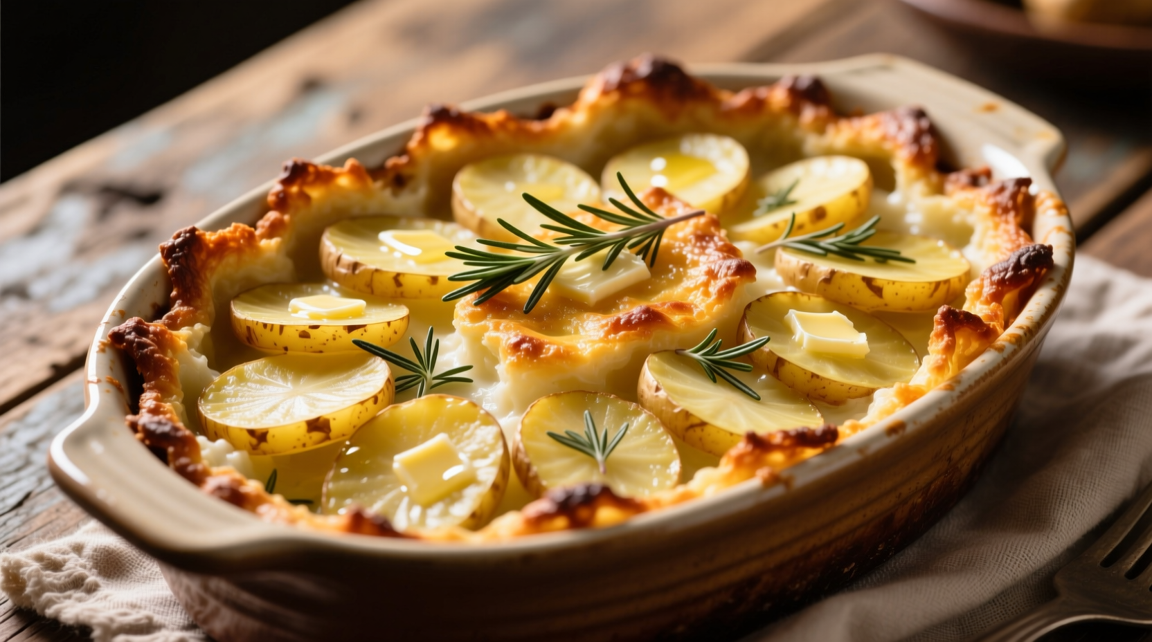 Golden potato casserole with crispy edges