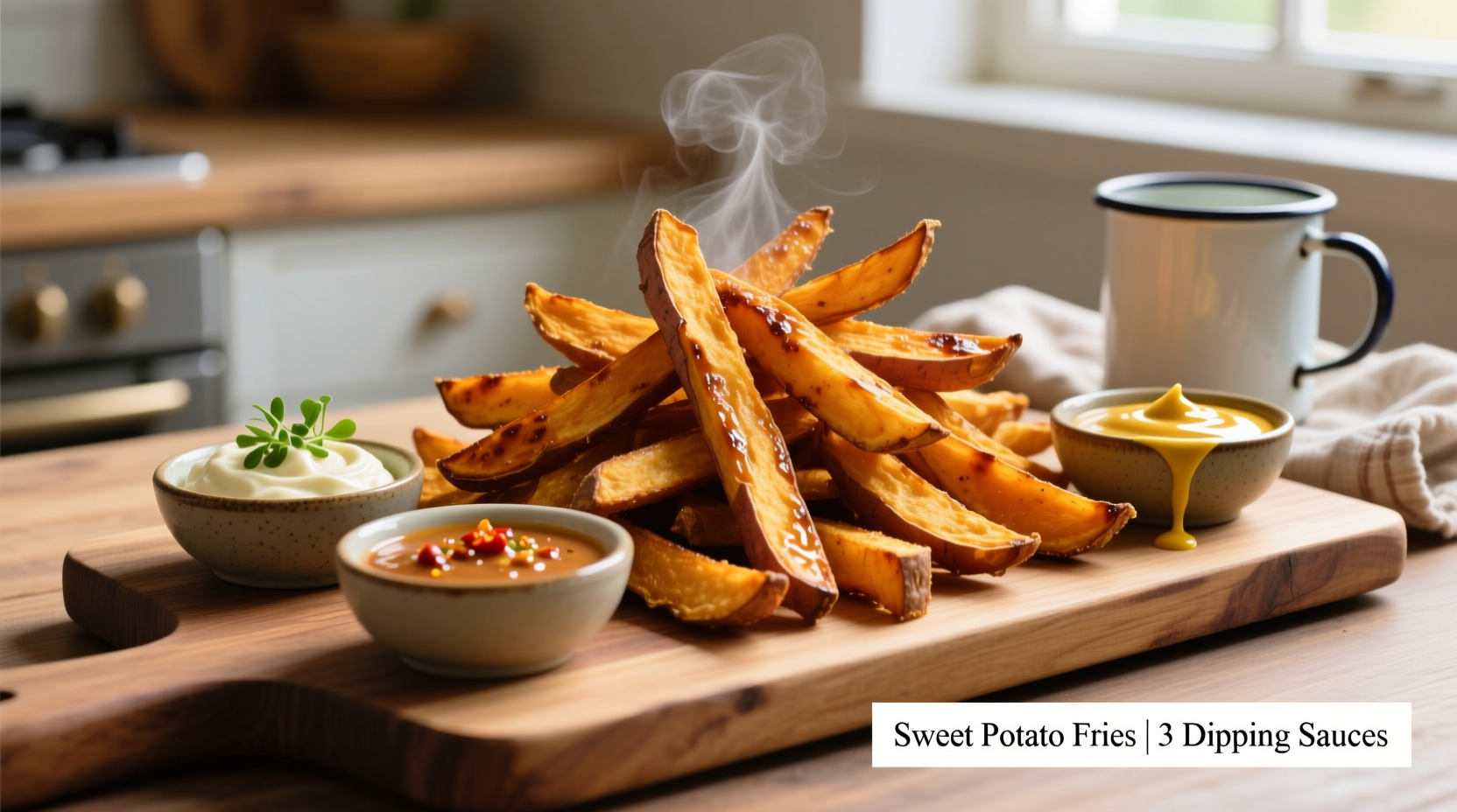 Sweet potato fries with three dipping sauces