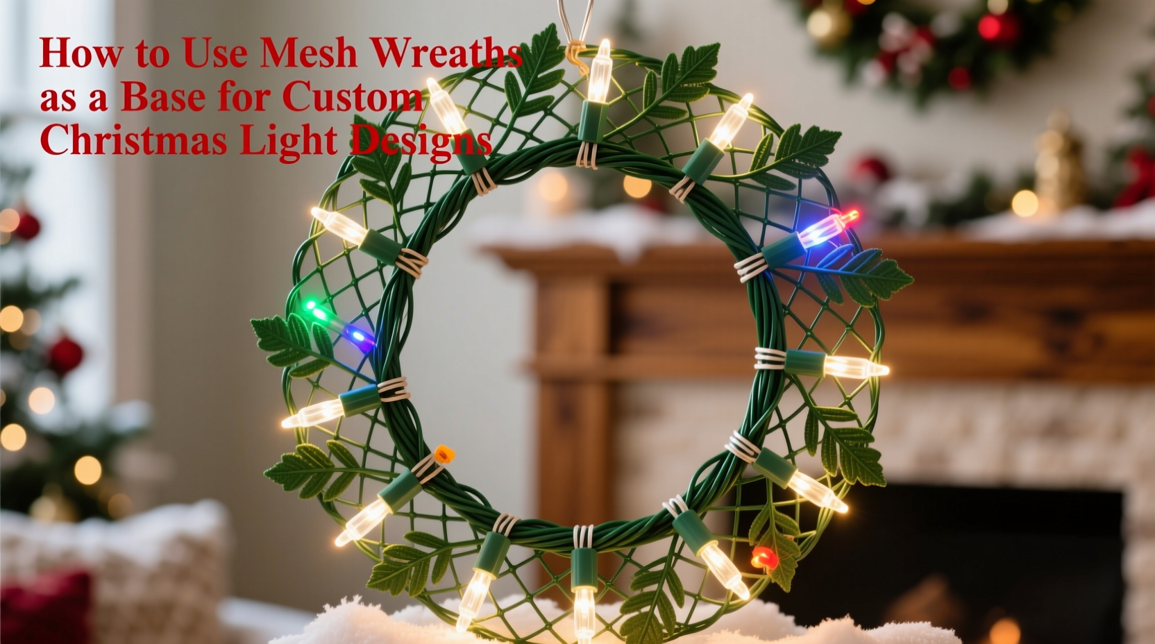 how to use mesh wreaths as a base for custom christmas light designs