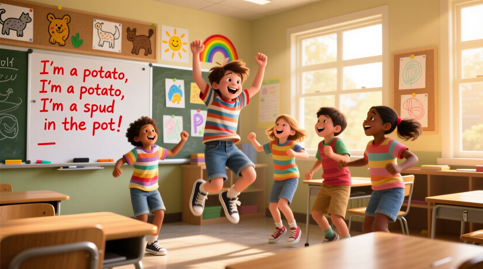 Children dancing to the Potato Song in classroom