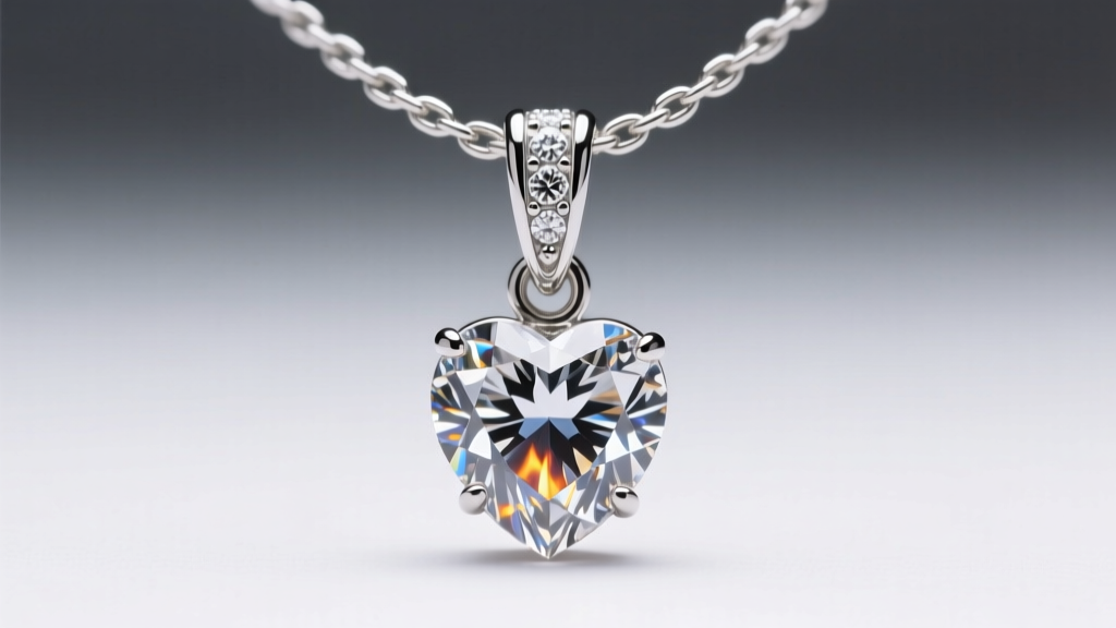 Macro photography of a hidden diamond-encrusted pendant bail connecting a heart gemstone to a platinum cable chain
