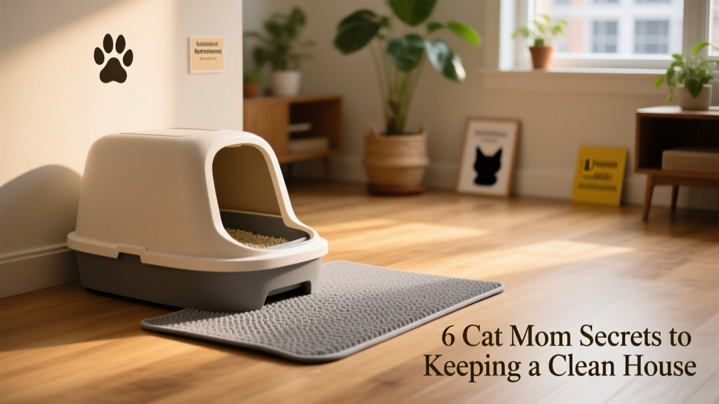 A gray cat litter mat positioned beside a sleek, low-profile litter box