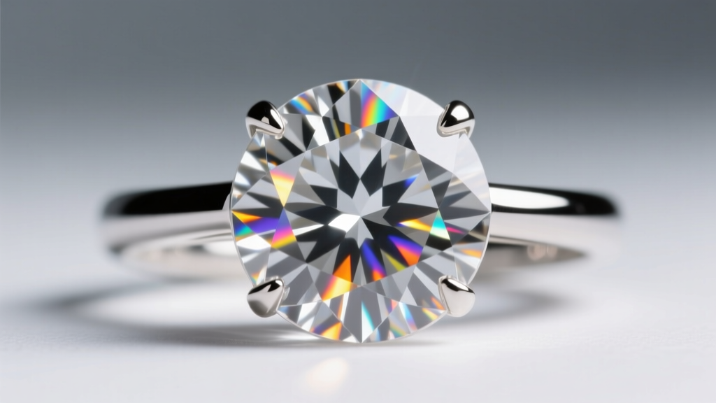 Macro shot of a GIA-certified round brilliant diamond in a platinum setting, highlighting exceptional clarity and light refraction.