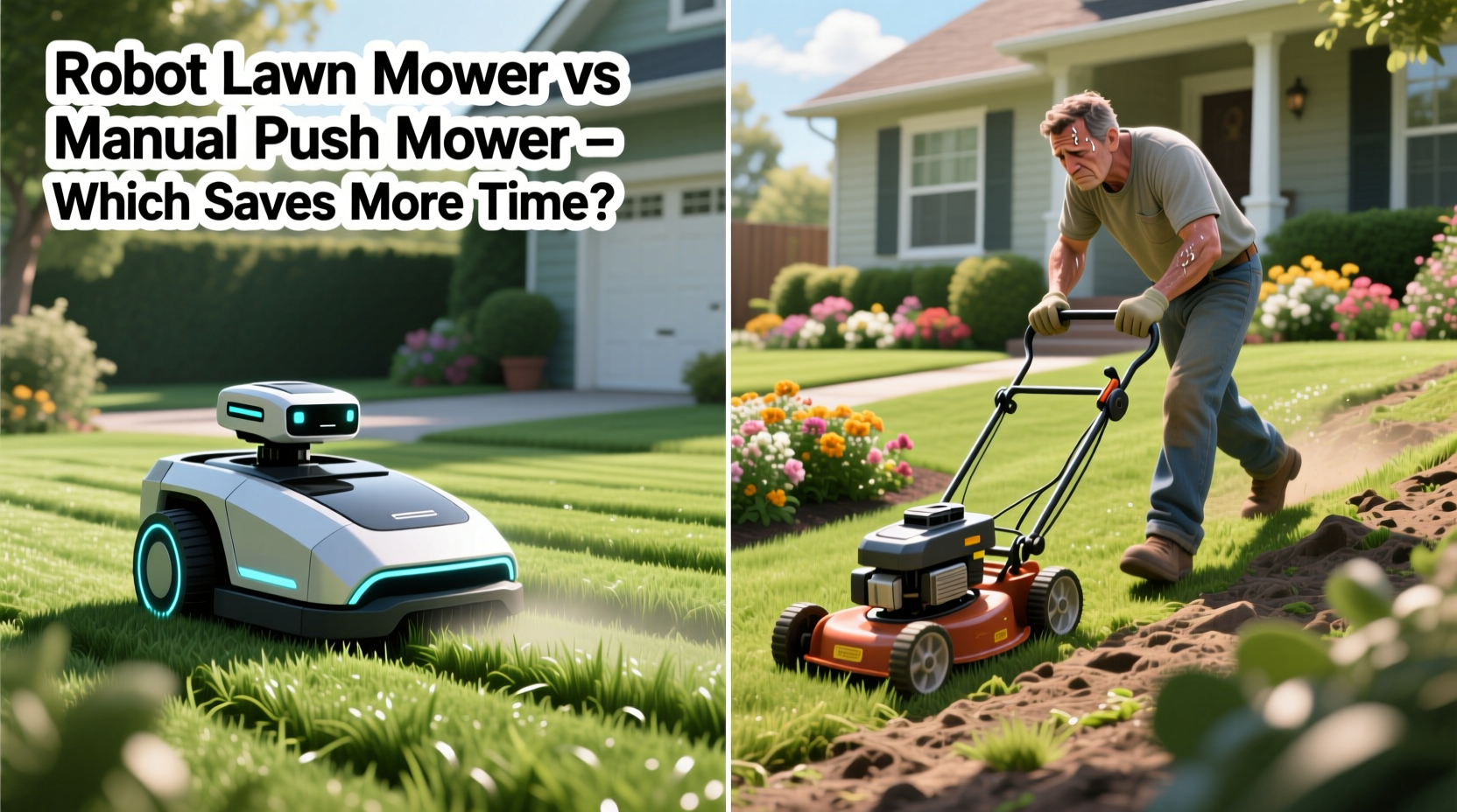 robot lawn mower vs manual push mower which saves more time