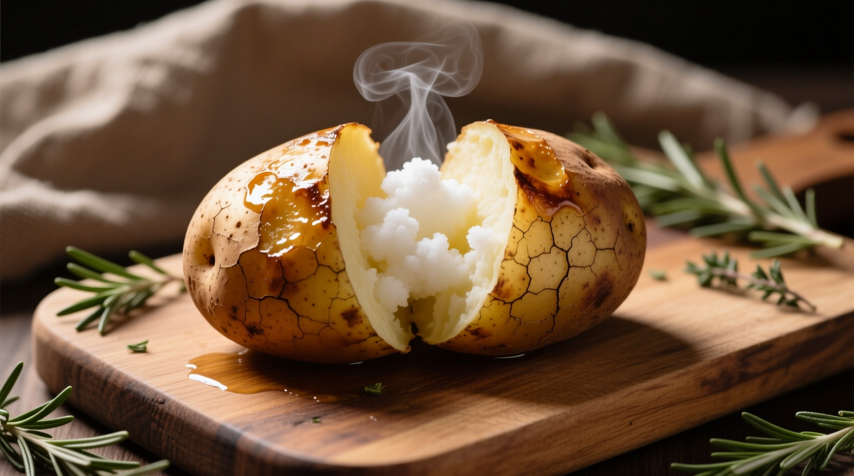 Perfectly baked russet potato with crisp skin and fluffy interior