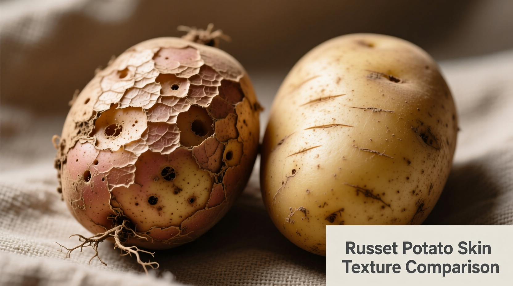 Close-up of russet potato skin texture comparison