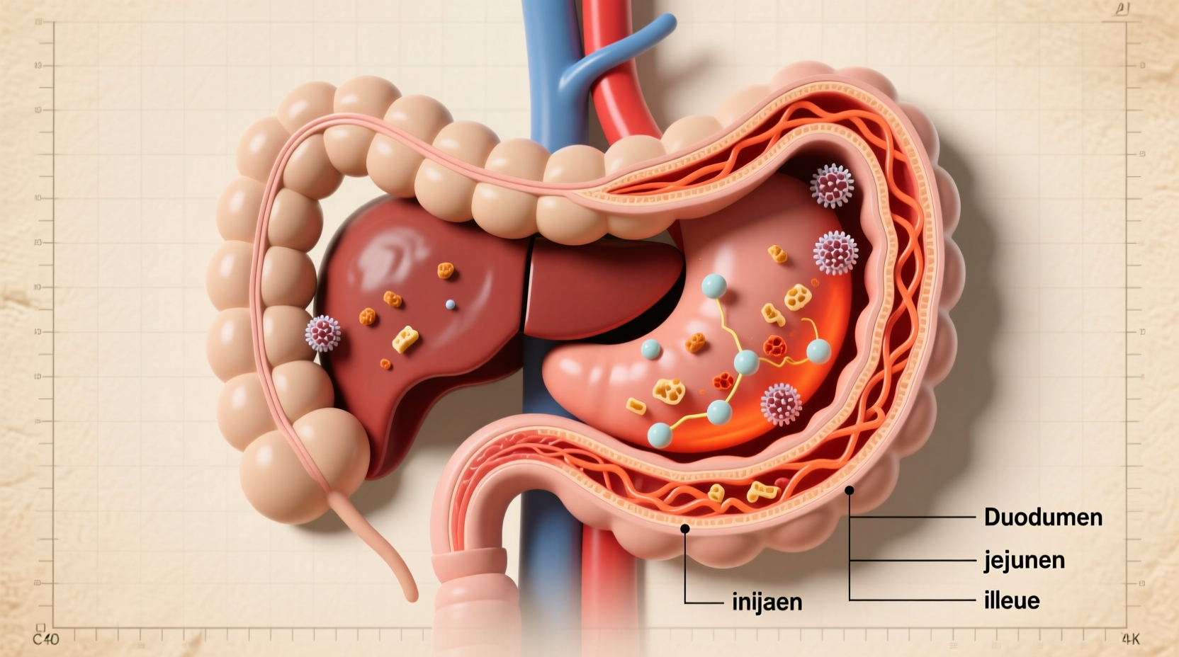 Digestive system showing food intolerance reaction