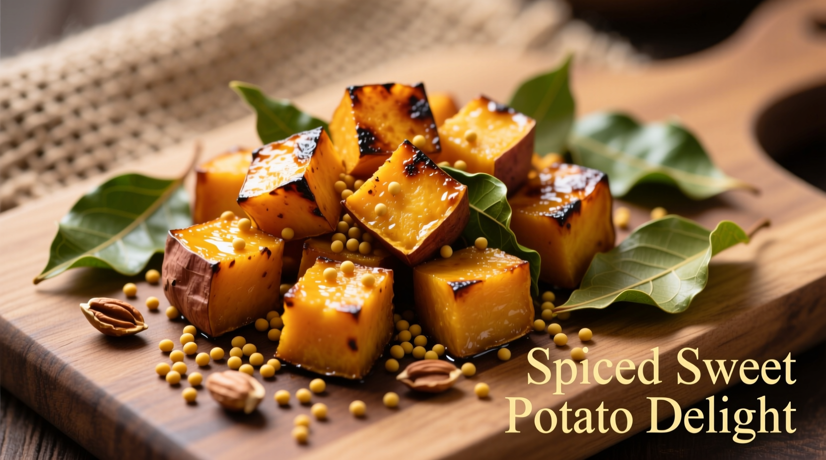 Golden sweet potato cubes with mustard seeds and curry leaves