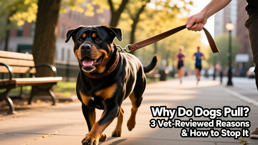 rottweiler pulling hard on leash