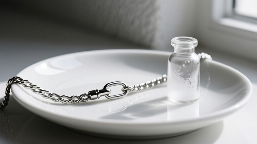 A 1.2mm stainless steel rope chain with a secure lobster clasp, draped over a ceramic dish next to a small glass memorial vial.