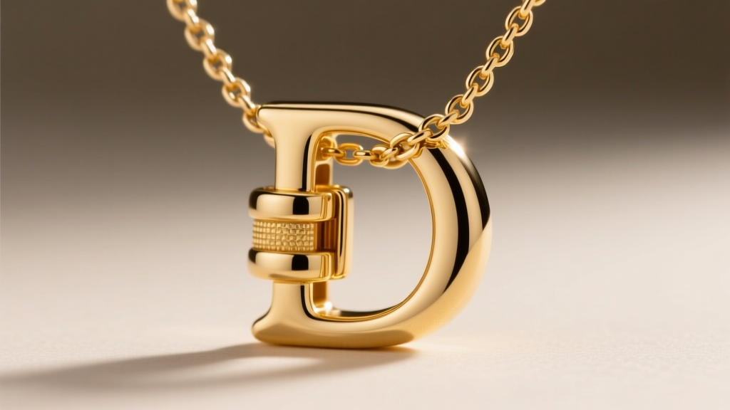 Close-up of a 14k gold lobster clasp on a 1.5mm rolo chain D letter necklace, showing secure hardware and soldered jump ring details