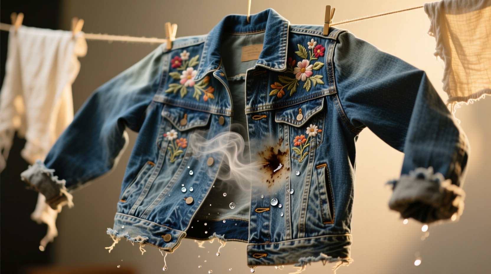 how to clean vintage denim jacket with embroidered patches
