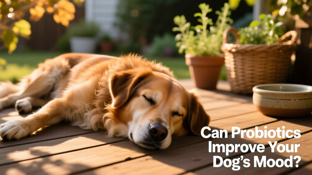 Close-up of a calm, relaxed dog resting with eyes half-closed, suggesting contentment and low stress