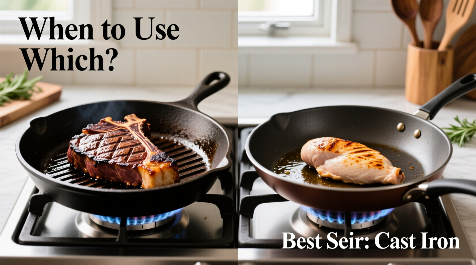 cast iron skillet vs non stick pan when to use which for the best sear