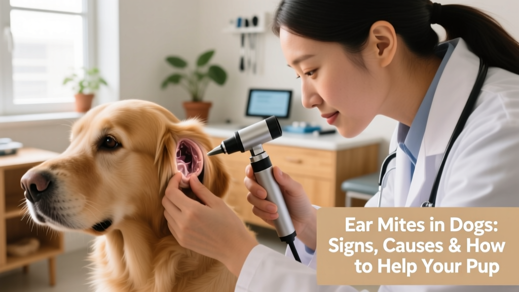 Veterinarian using an otoscope to examine a dog's ear canal during a checkup