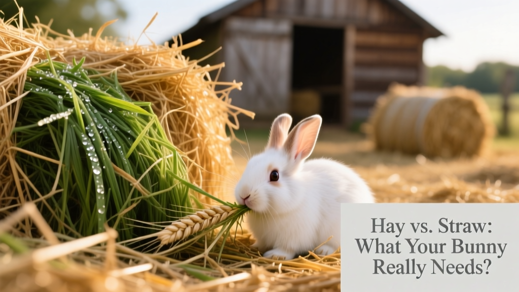 Close-up of fresh timothy hay next to golden wheat straw, highlighting texture and color differences