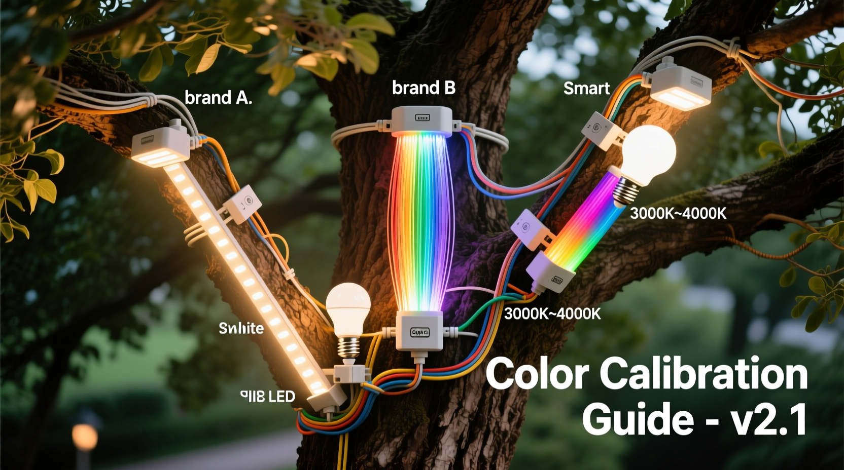 how to calibrate color consistency across 3 different smart light brands on one tree