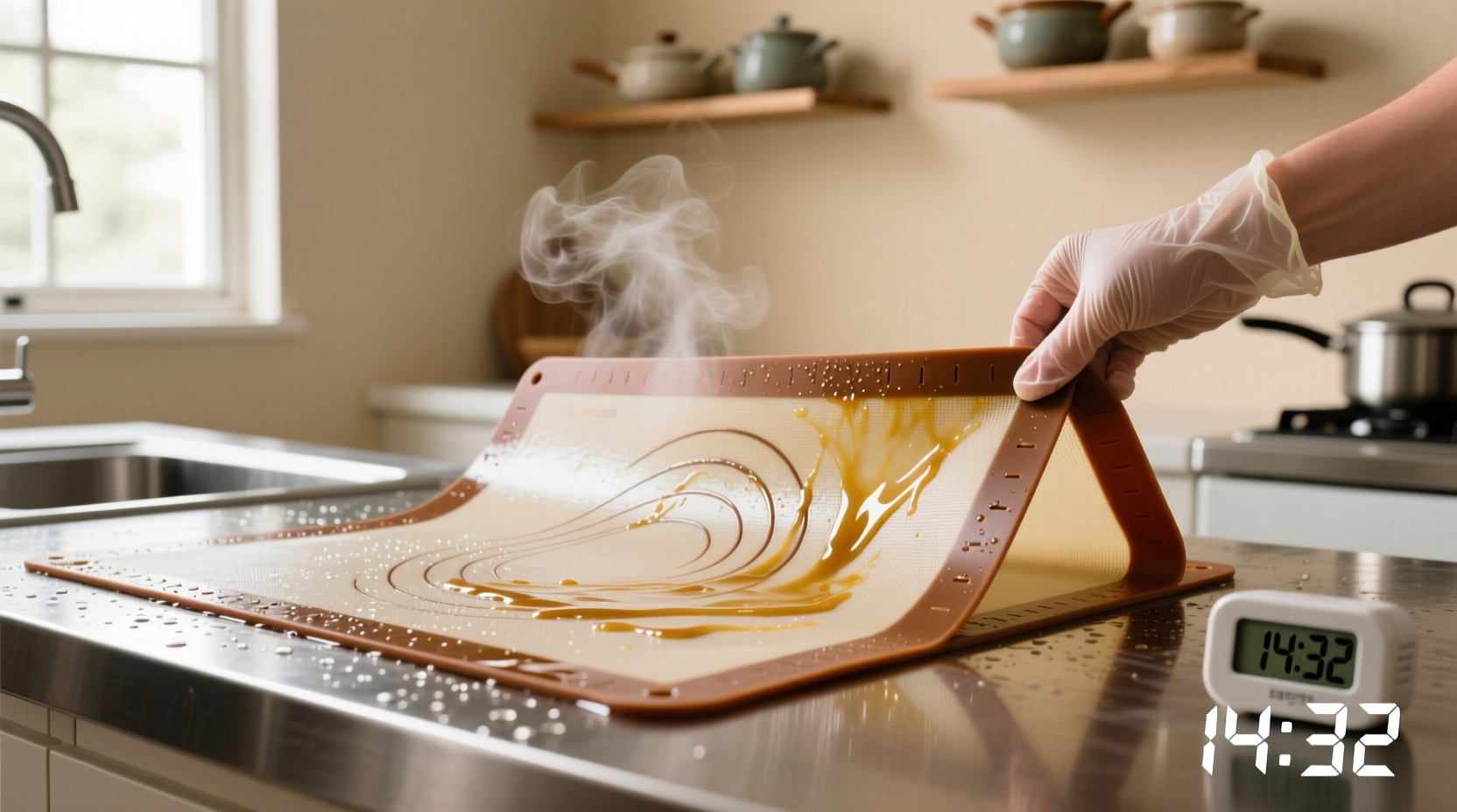 how to clean silicone baking mats after grease exposure