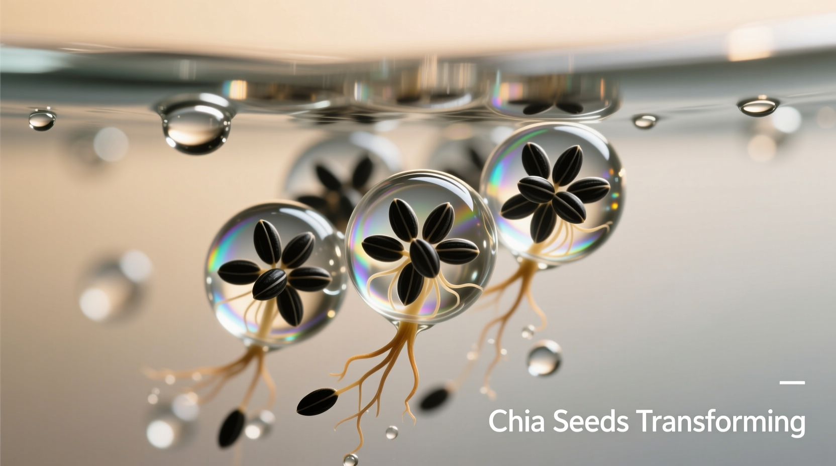 Chia seeds transforming in liquid