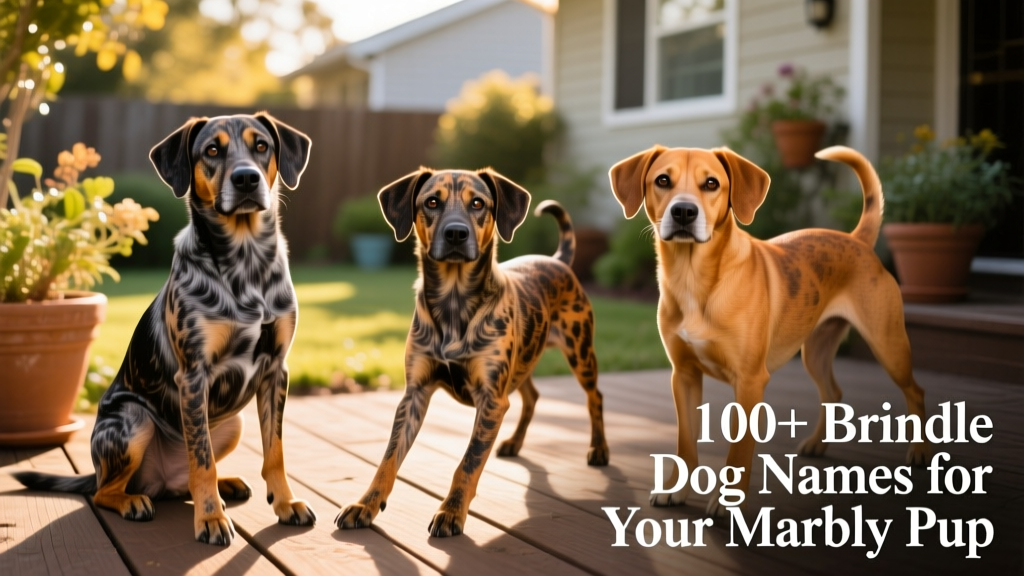 Side-by-side comparison of three small-to-medium brindle dogs showing varied coat patterns