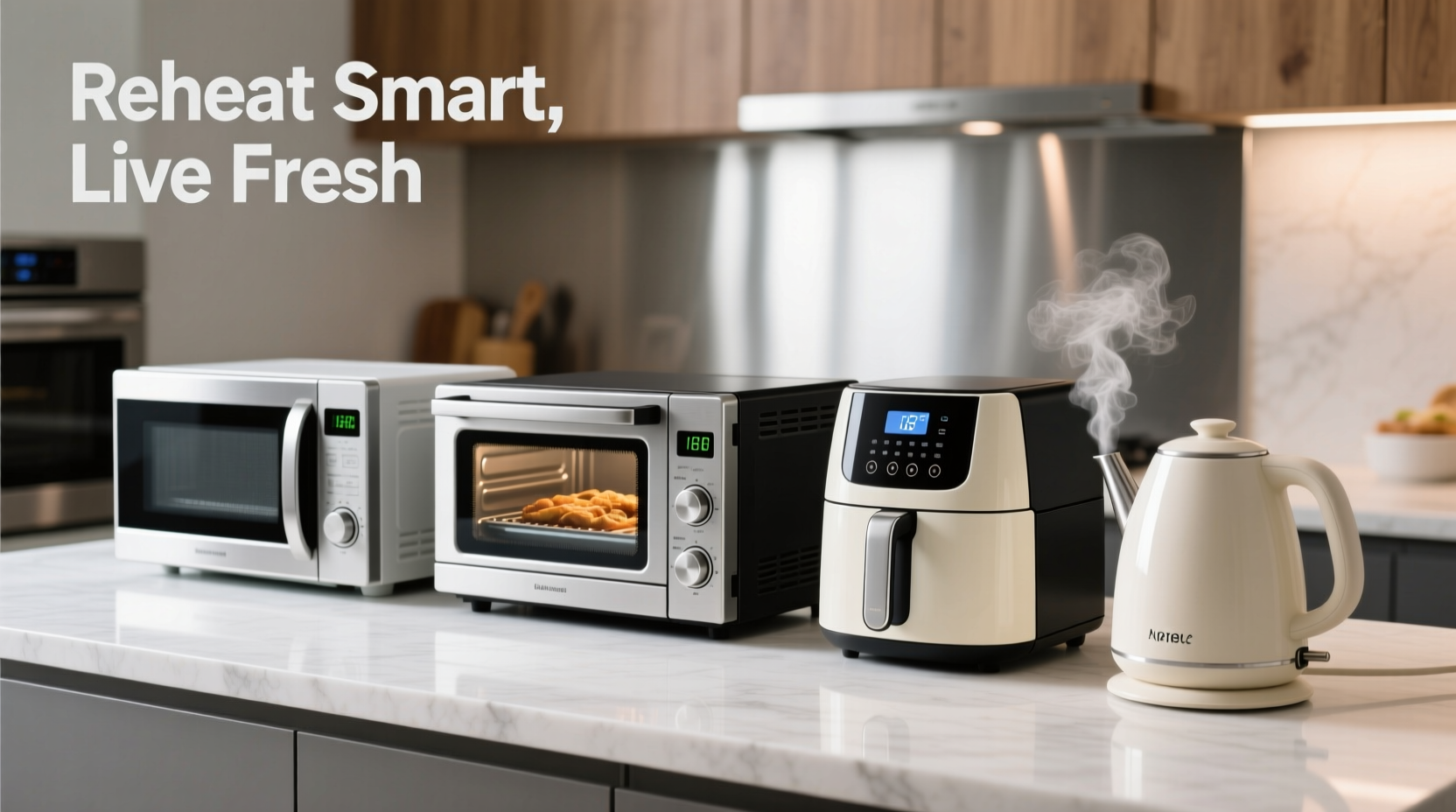 Various kitchen appliances for reheating food