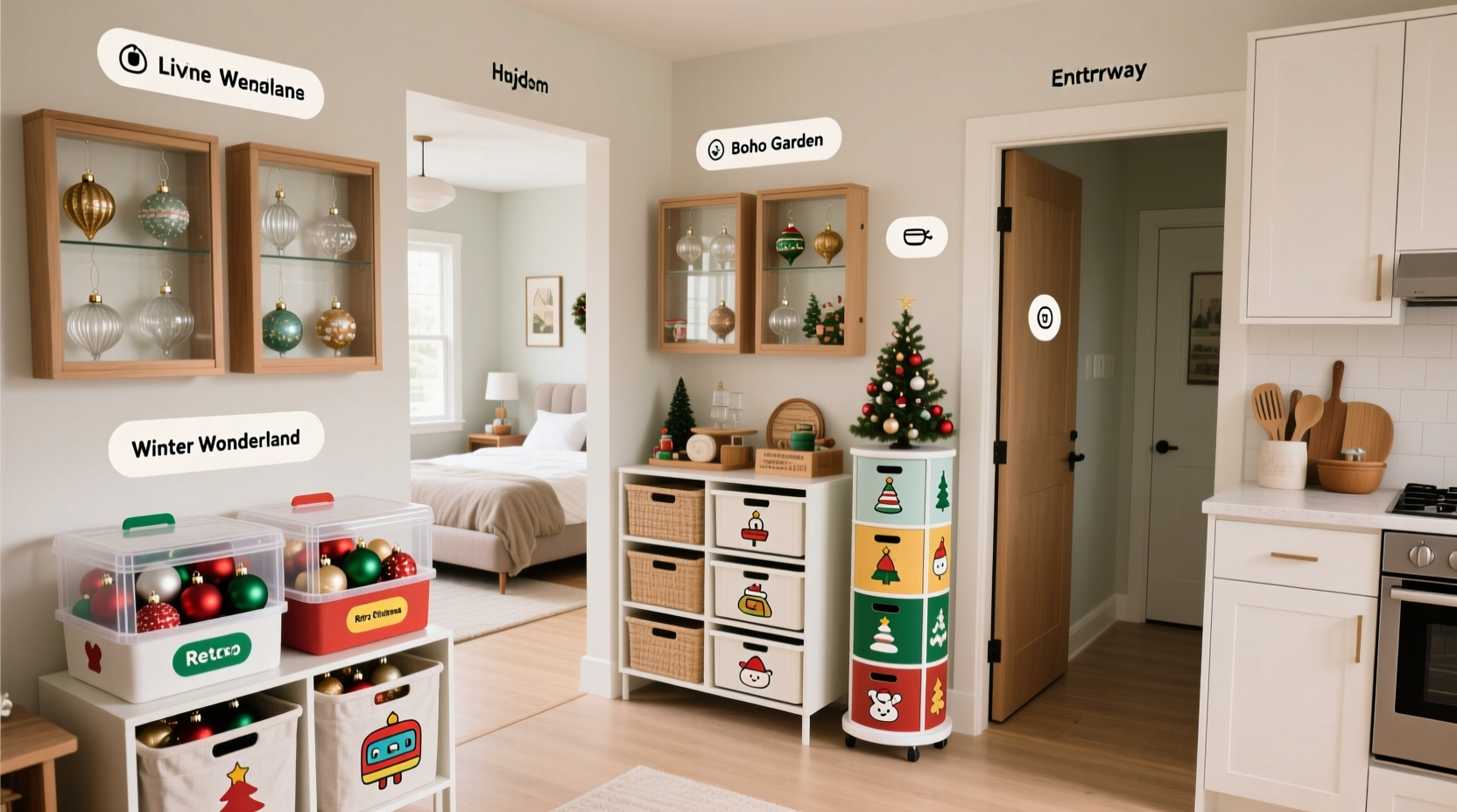 how to organize ornament storage by room or theme for faster setup