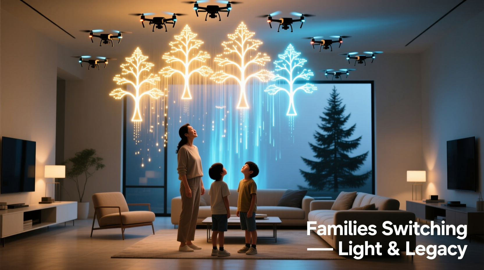 indoor drone light shows vs traditional trees are families switching