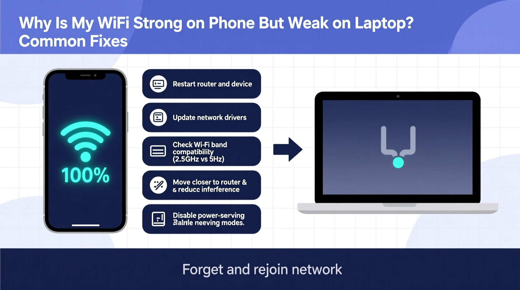 why is my wifi strong on phone but weak on laptop common fixes