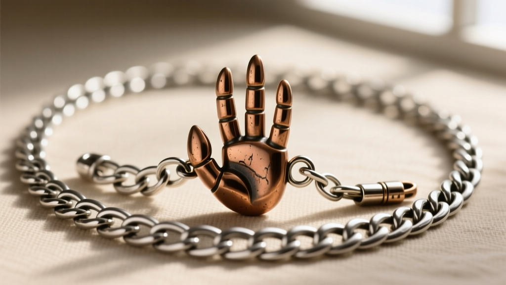 Heavy 2.5mm oxidized sterling silver curb chain secured with a lobster clasp, supporting a solid bronze five-finger claw pendant