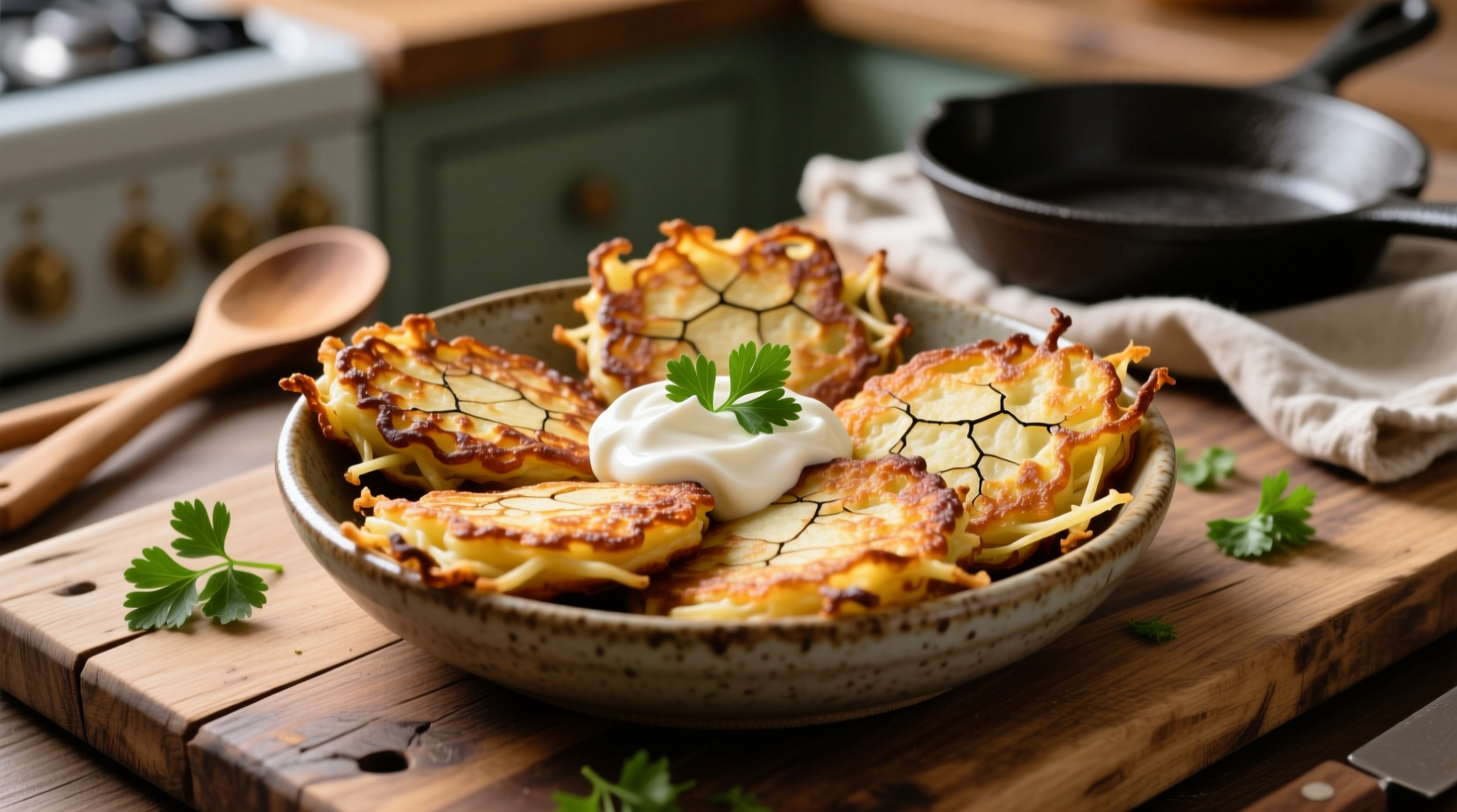 Golden brown potato pancakes with crispy edges