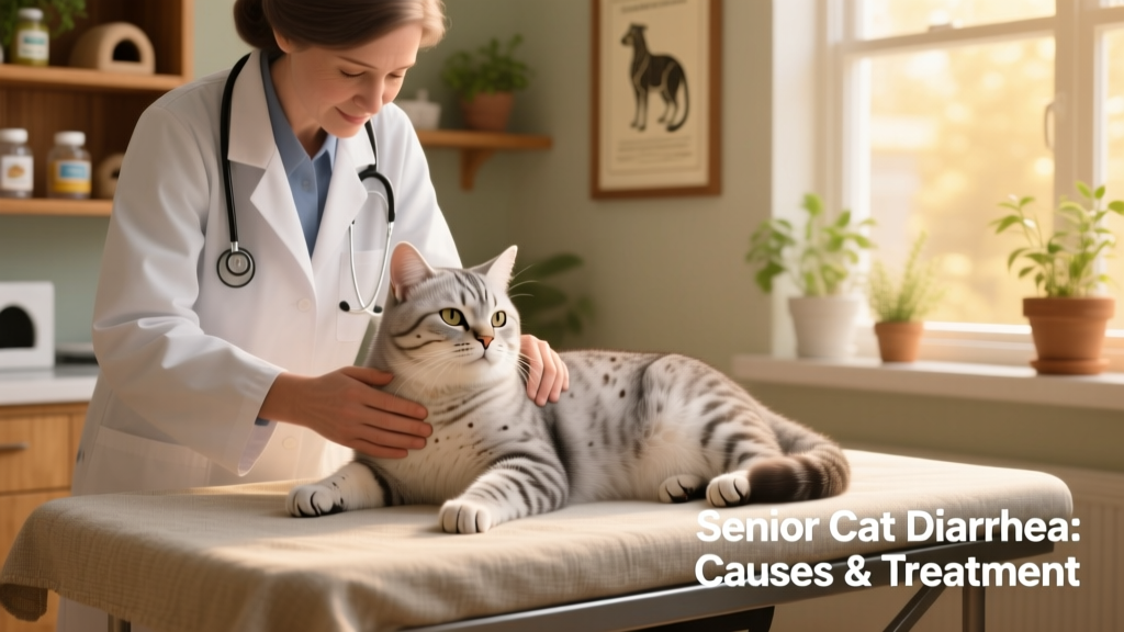 Veterinarian gently examining a senior cat’s abdomen during a wellness check