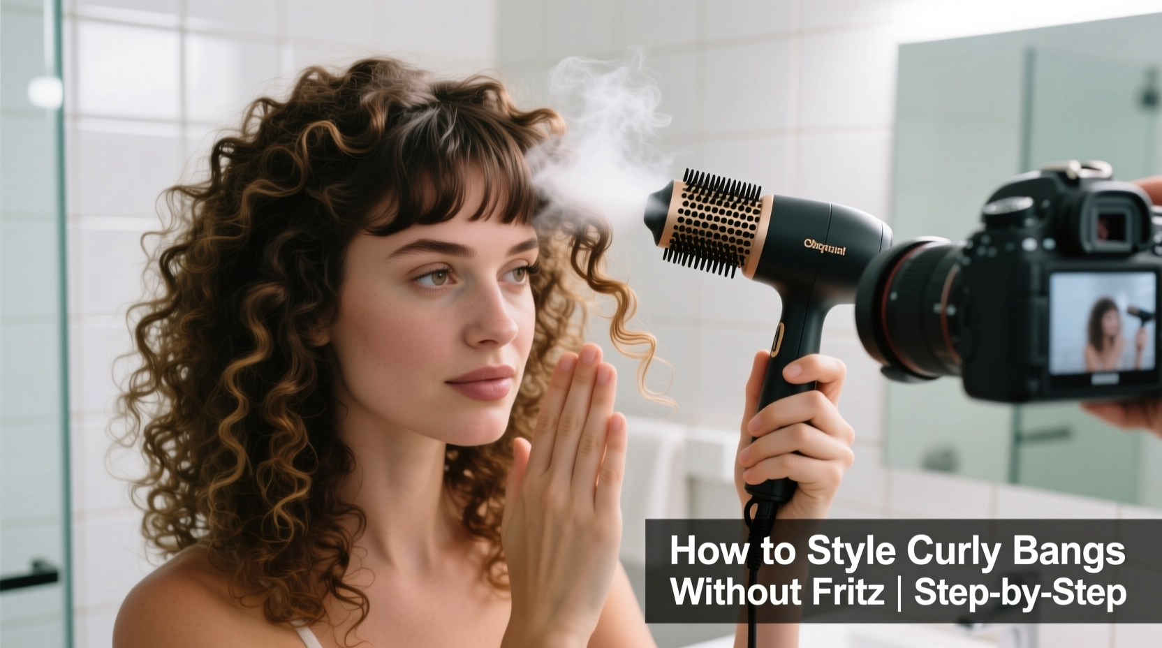 How To Style Curly Bangs Without Frizz Using Diffuser And Light Mousse