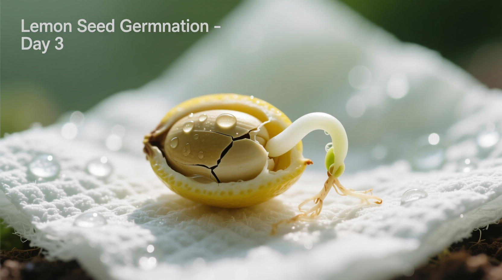 Lemon seed germination process in paper towel