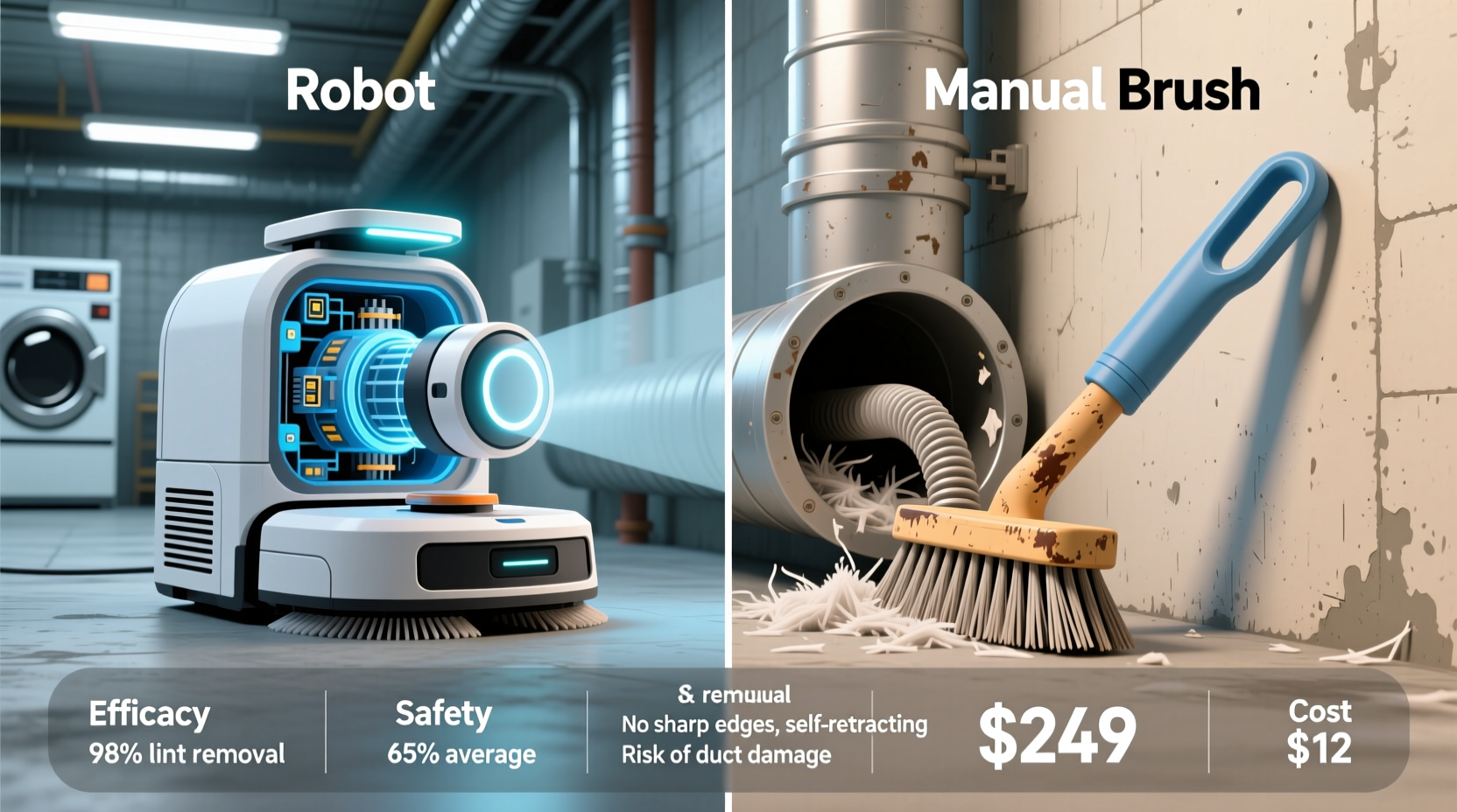 dryer vent cleaning robots vs manual brushes