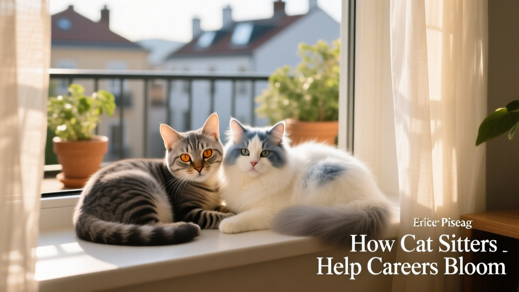 Erica’s cats Callie and Piseag relaxing together on a sunny windowsill