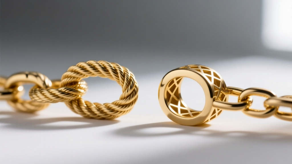 Macro cross-section comparing a solid 10mm gold rope chain next to a hollow electroformed chain showing the empty interior space
