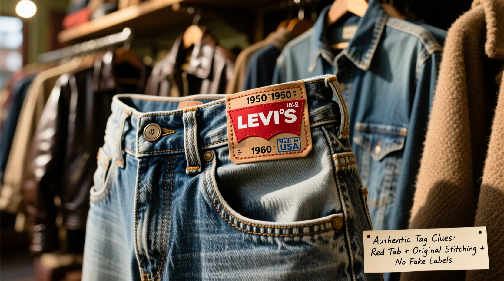 thrifting tips how to spot authentic vintage levi jeans by the tag