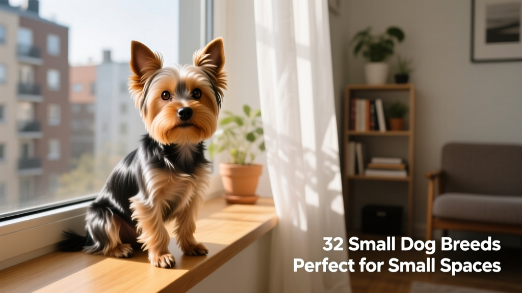 A glossy-coated Yorkshire Terrier sitting attentively on a sunlit windowsill, ears perked and eyes bright