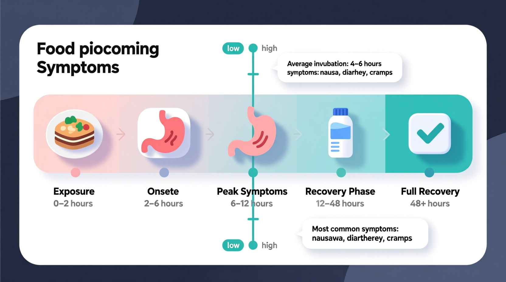 Food poisoning symptom progression timeline infographic