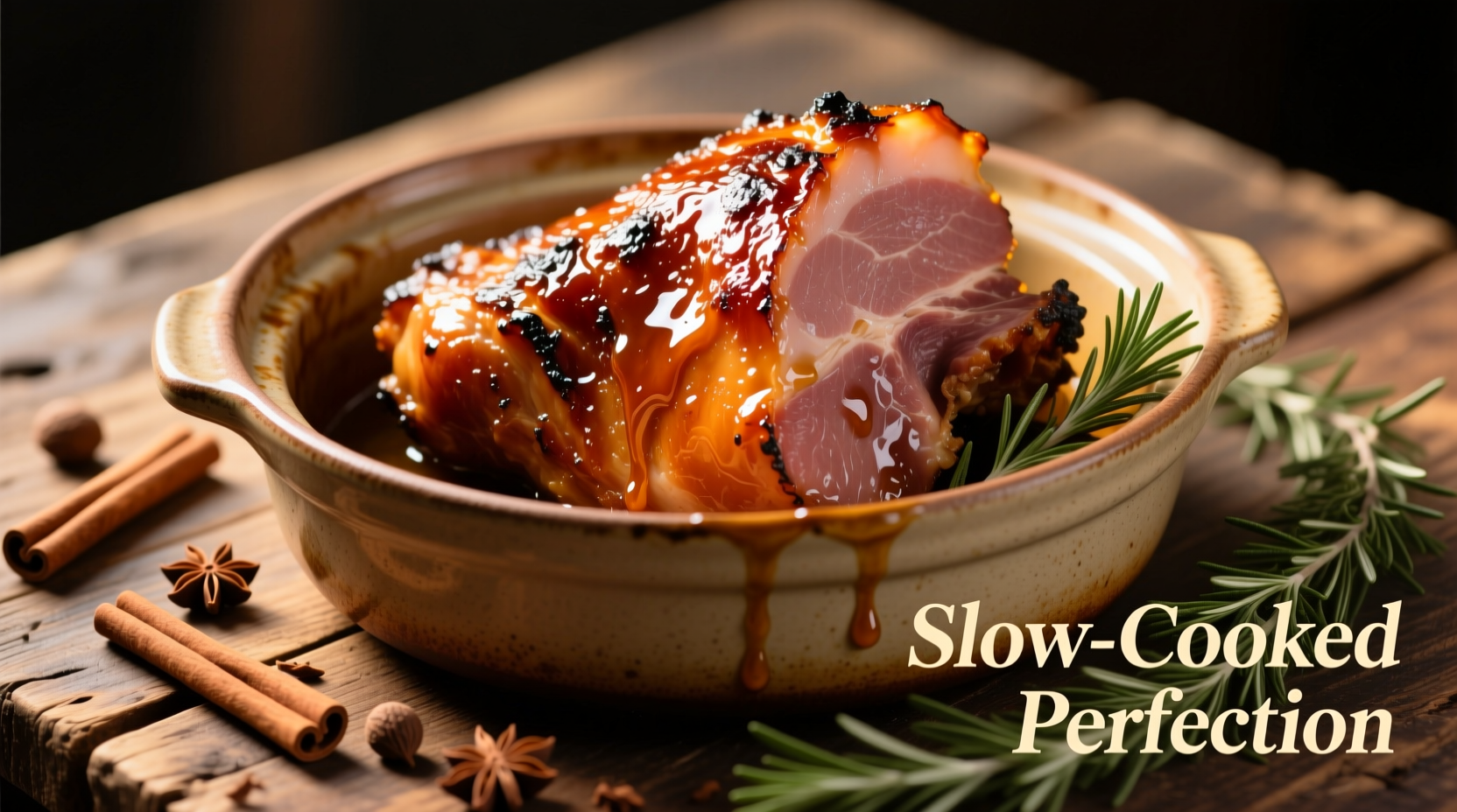 Perfectly cooked ham in crock pot with glaze