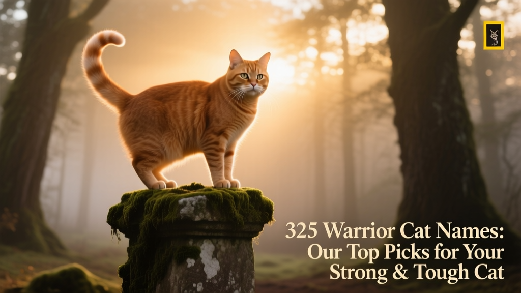 A majestic ginger cat standing atop a mossy stone, backlit by golden hour light—evoking leadership and calm authority