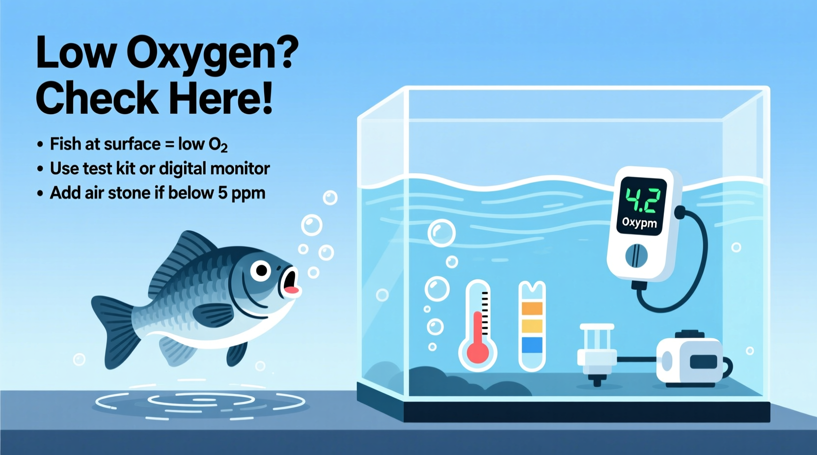 why does my fish swim at the surface and how to check oxygen levels easily