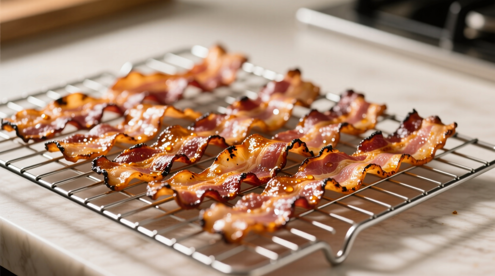 Crispy oven-baked bacon on wire rack