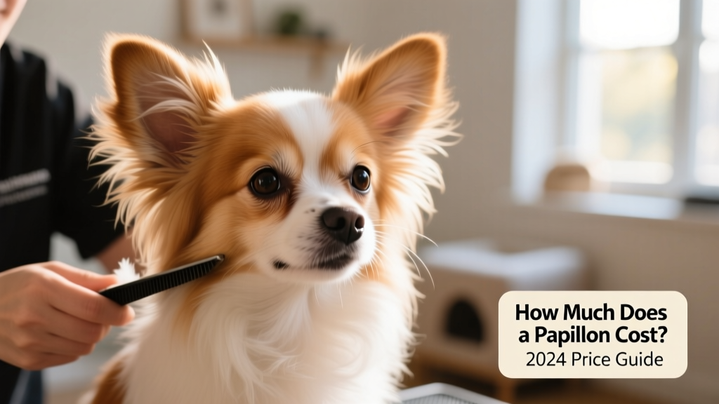 Close-up of a Papillon’s expressive face and delicate feathered ears during a gentle grooming session