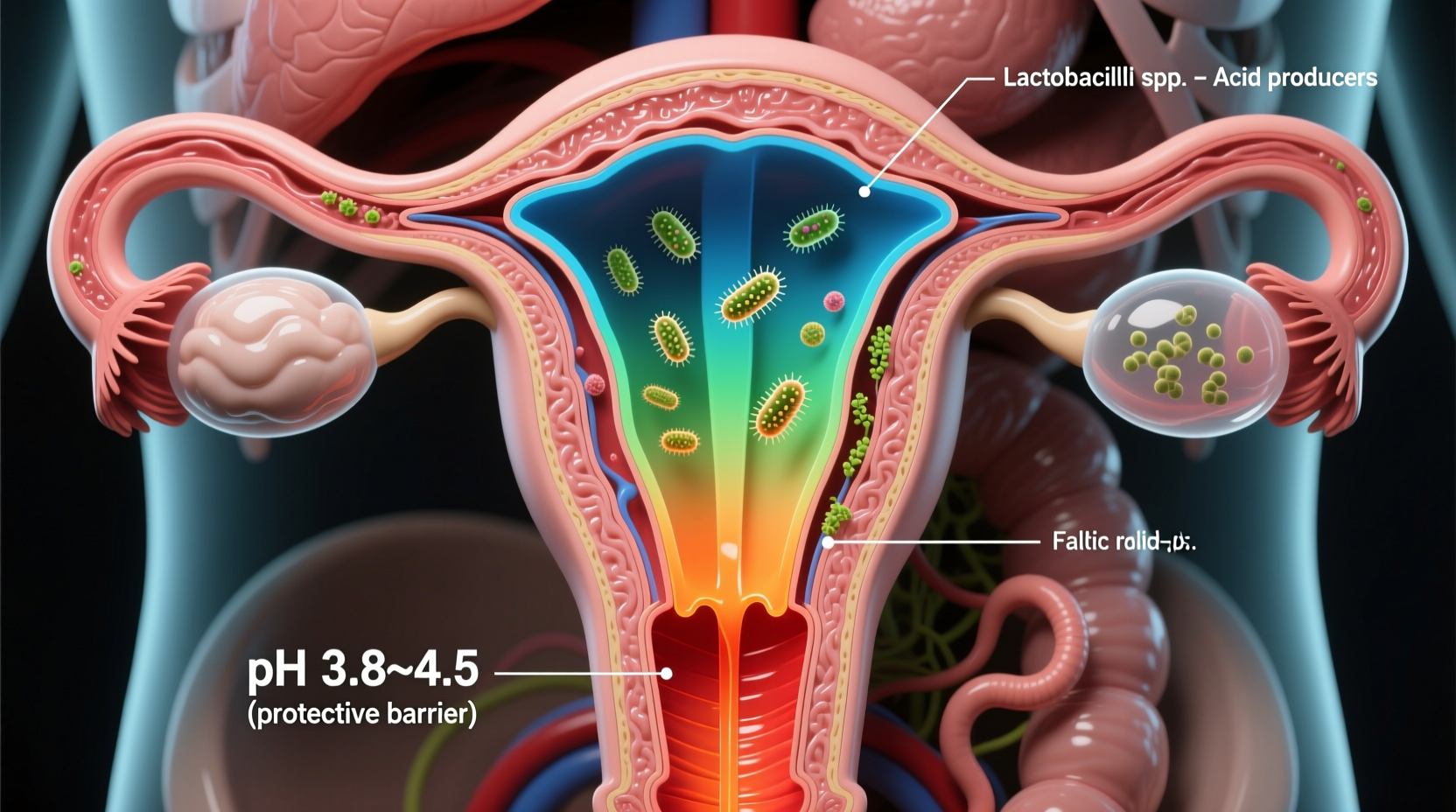 Medical illustration of pH balance in human reproductive system