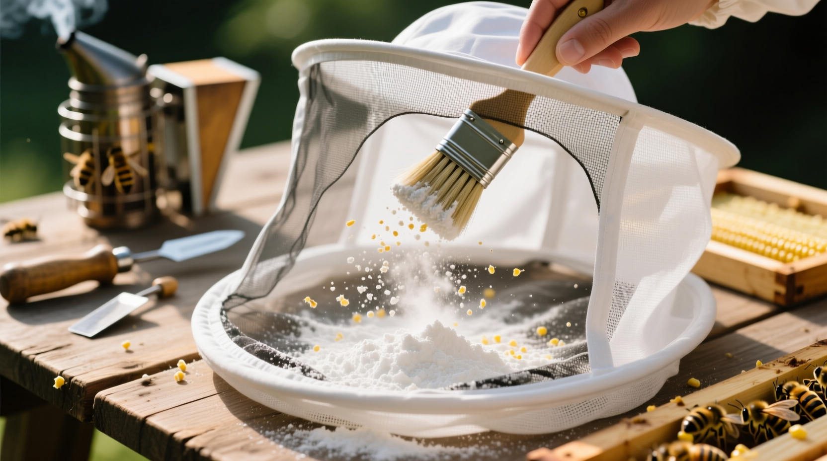 eco friendly cleaning cornstarch for pollen on veils
