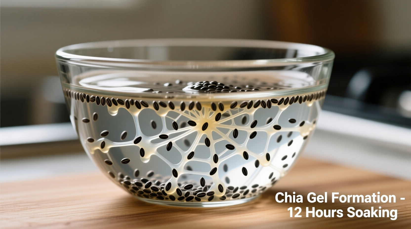 chia seeds soaked in water showing gel formation
