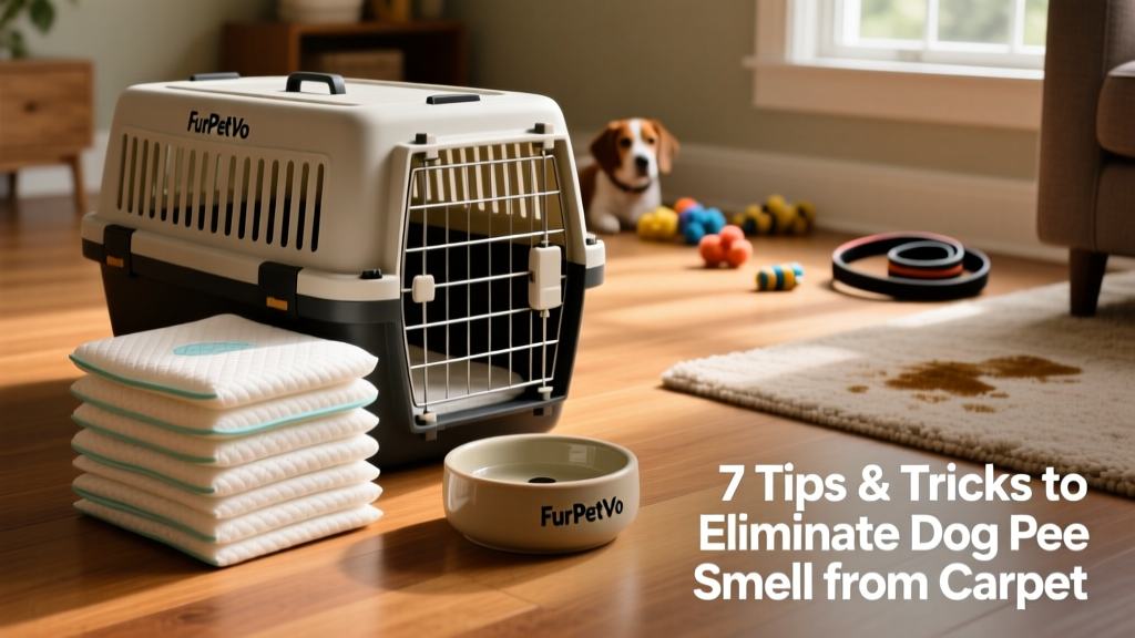 Neat arrangement of FurPetVo washable pee pads beside a dog crate and water bowl